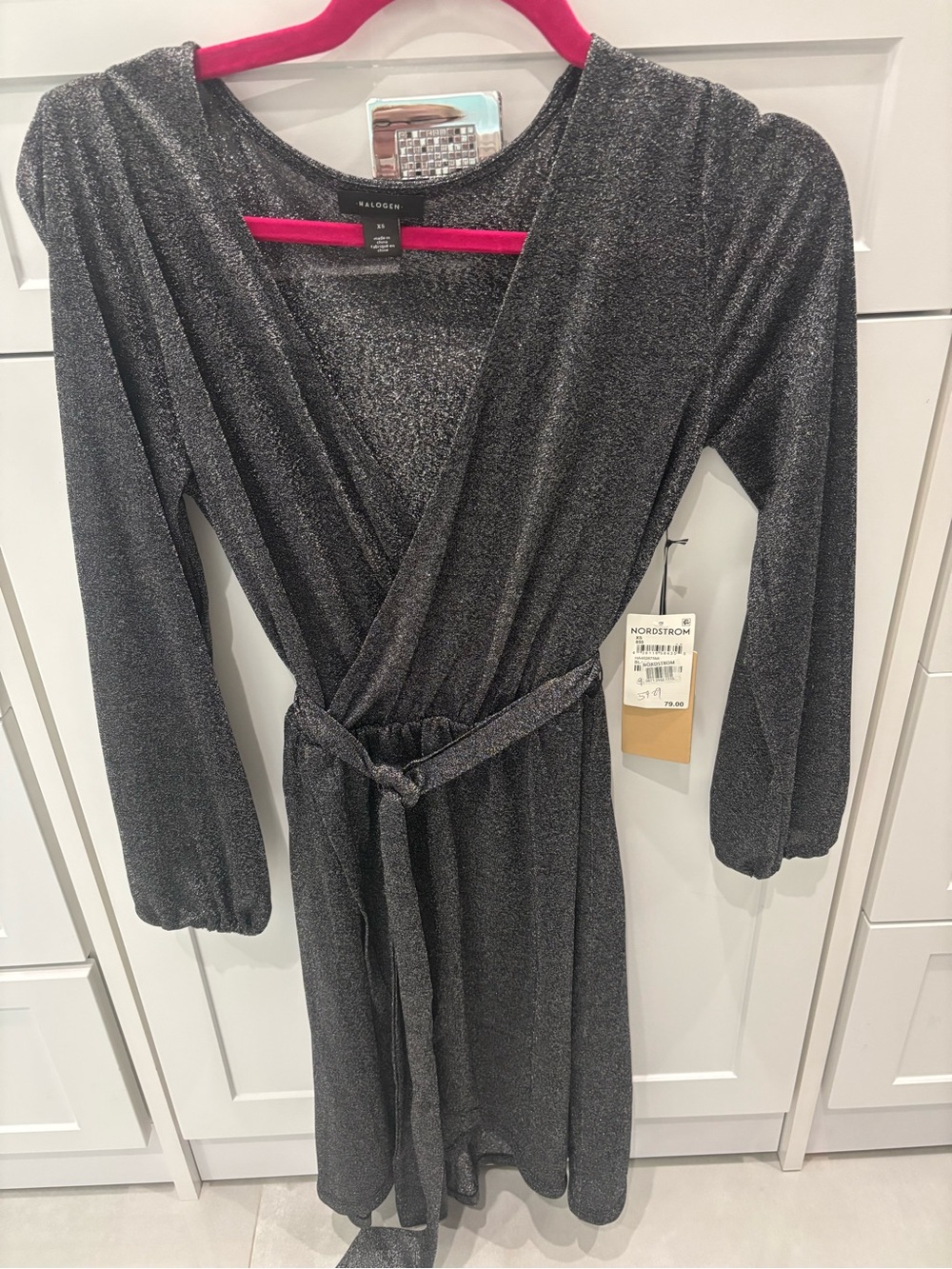 Halogen Metallic Charcoal Wrap Dress